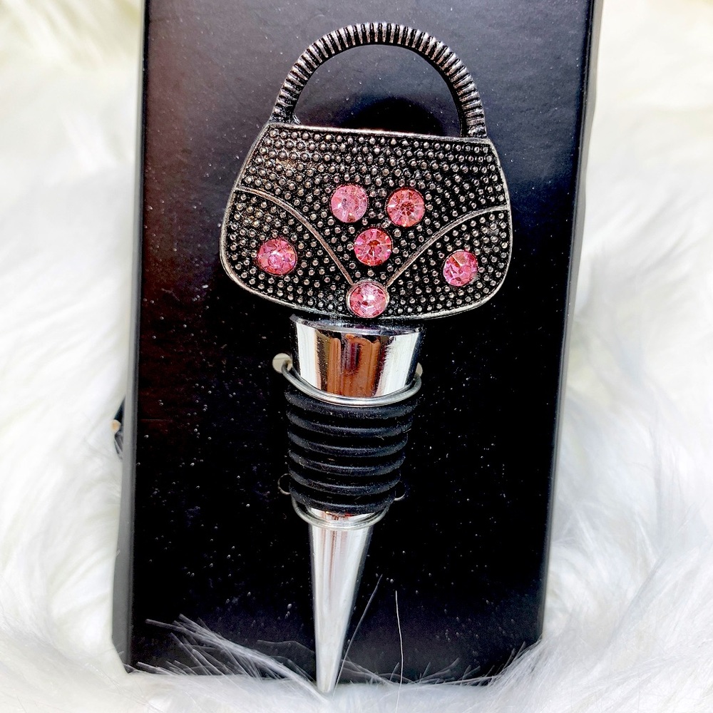 Purse-Shaped Wine Stopper with Pink Rhinestones